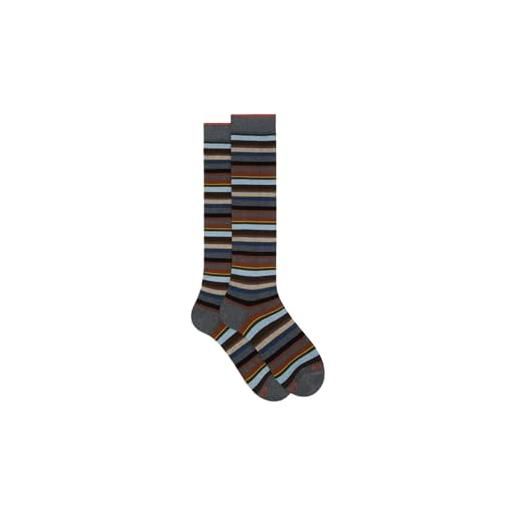 Gallo calze lunghe a righe multicolore, cotone e cashmere, sasso/nero, taglia 40-45