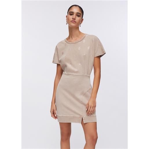 LIUJO liu jo abito in jersey délavé con strass, beige