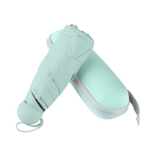 BAODINI, mini ombrello da viaggio con custodia, piccolo, compatto, con protezione solare anti-uv, leggero, piccolo, tascabile, grigio, mini