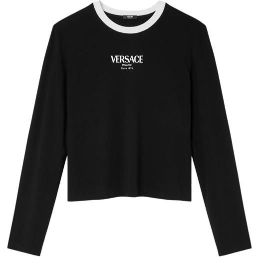 Versace t-shirt a maniche lunghe con logo - nero