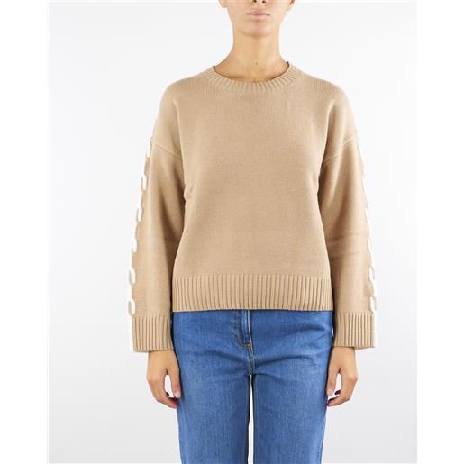 PENNY BLACK maglia cammello-panna bicolor in pura lana con intarsio