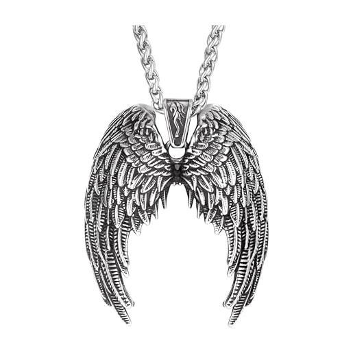 Collana con ali, catena in argento sterling 925 con pendente a forma di ala di uccello e ala d'angelo in argento sterling 925, collegamento all'infinito e chiusura all'infinito sul retro