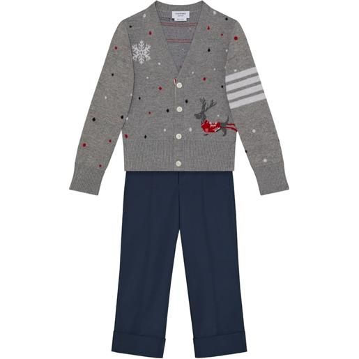 Thom Browne Kids cardigan con dettaglio a 4 righe - grigio