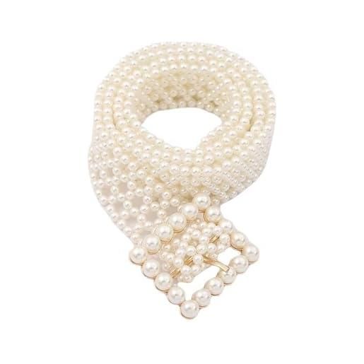 Cintura Con Perle Bianche E Catena Oro Regolabile - Accessorio Elegante Per Sposa, Abiti Da Sera E Festa, 120 Cm, 60-105 Cm Vita