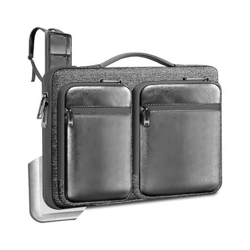 DOMISO Borsa Tracolla Per Laptop 15-15.6 Pollici - Impermeabile, 3 In 1 (Tracolla, Valigetta, Borsa A Mano), Nero - 5