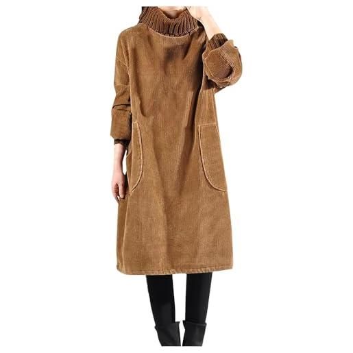 Suncadmious abito di velluto a coste ispessito invernale da donna abito di velluto a coste ispessito a collo alto abito di velluto a coste di media lunghezza (caffè, xl)