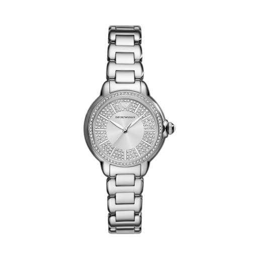 Emporio Armani orologio analogico al quarzo donna con cinturino in acciaio inossidabile ar11632, tono argento e glitter