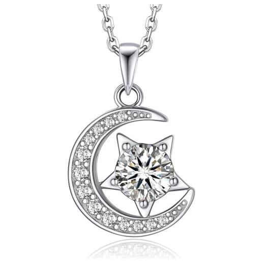 Collana Ciondolo Moissanite MomentWish 1 Ct, Fiocco Di Neve, Argento 925, Con Certificato GRA, Regalo Donna