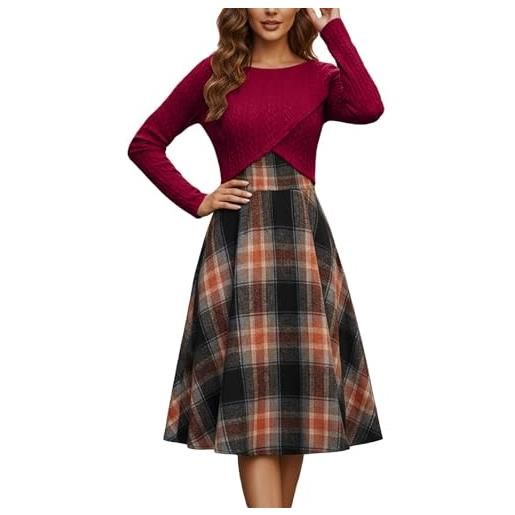 lozssnigzi vestito donna invernale, abito scozzese eleganti abiti da sera maniche lunghe invernale vestiti tartan party lungo vestito scozzesi cerimonia casual