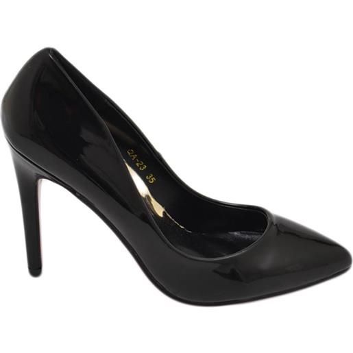 Malu Shoes decollete' scarpe donna eleganti a punta nero lucido vernice tacco a spillo 10 cerimonia evento