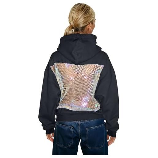 Felpa Con Cappuccio Donna Oversize · Morbida Con Scritta E Mezza Zip · Maglione Largo Autunno Inverno