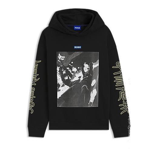 HUGO x jujutsu kaisen felpa con cappuccio con stampa di yuji e megumi, nero