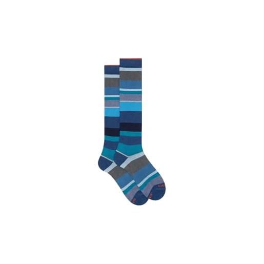 Gallo, calze lunghe a righe multicolore, jeans/navy, 72% cotone 13% cashmere, taglia 40-45