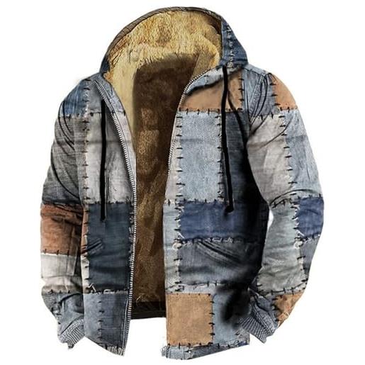 SAUTRV cappotti invernali da uomo con cappuccio, stampa vintage, foderati in pile sherpa, giacche invernali, felpe con cappuccio con cerniera con tasche casual invernali calde felpe con cappuccio abbinate ai