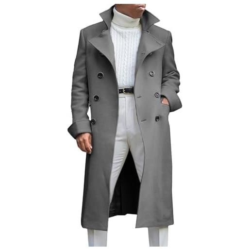 Generic uomo tacca risvolto doppio petto lungo trench cappotto casual business classico elegante antivento peacoat trench coat uomo, bianco, l