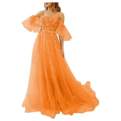 Generico abiti da ballo in tulle con spalle scoperte per adolescenti abiti formali con applicazioni in pizzo abiti da sera formali con spalline sottili e linea ad a navy blue m