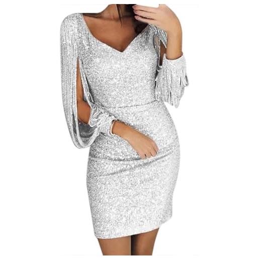 Nuqqichongtian abito donna paillettes elegante con cocktail party vestitino vestito festa maniche club pizzo diamanti capodanno vestiti eleganti