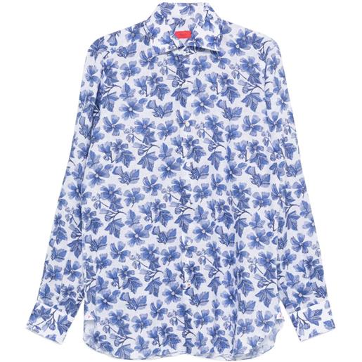 Isaia camicia a fiori a maniche lunghe - bianco