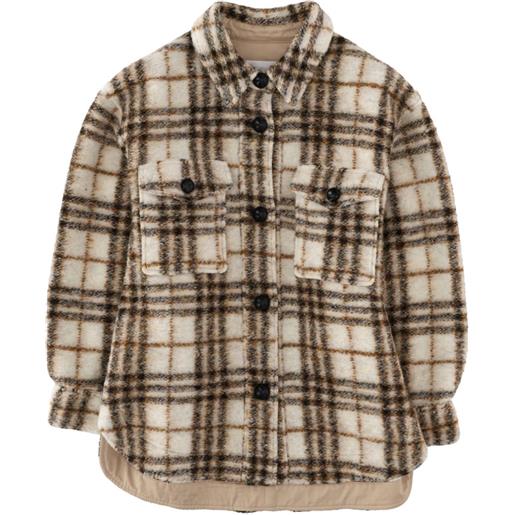 Zeagoo Giacca Camicia A Quadri Donna – Flanella Leggera Con Bottoni E Tasche – Marrone/Bianco – Taglia L