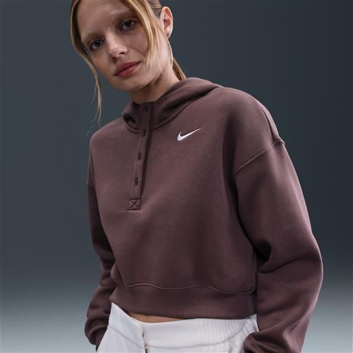 Nike felpa oversize corta serafino con cappuccio Nike phoenix fleece - donna - viola