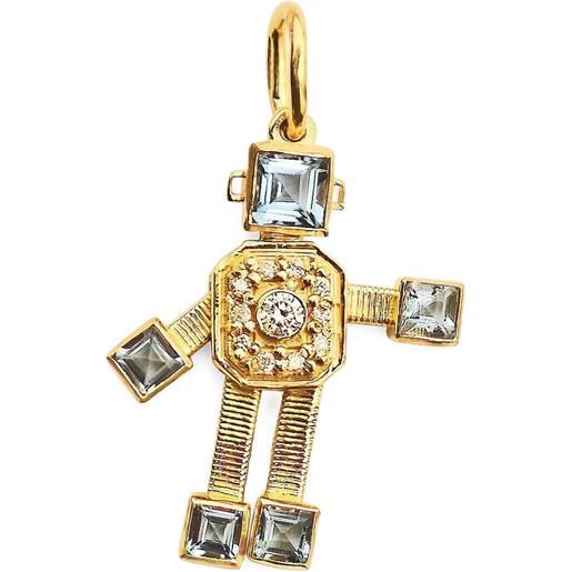 Van Robot pendente robot con acquamarina e diamanti - oro