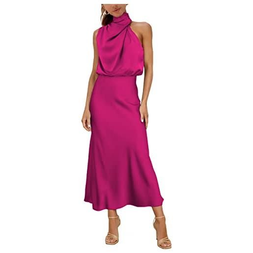 MIRGLER maxi abito da donna in raso elastico a vita alta per matrimoni, serate, cocktail e cocktail, nero, m