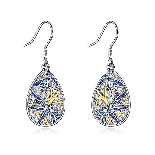 Orecchini A Libellula Vintage In Argento 925 Con Pietra Turchese – Pendenti, 7x5 Mm, Gioiello Regalo Per Donna