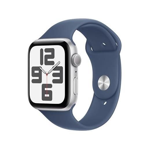 Apple watch se (2ª gen. ) gps 44 mm smartwatch con cassa in alluminio argento e cinturino sport denim - s/m. Tracker per il fitness e il sonno, app battito, rilevamento incidenti, display retina