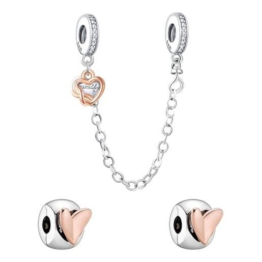 Amuefer heart-shaped family infinity charms compatibili bracciale collana, argento sterling ciondolo compleanno natale gioielli regali per le donne moglie amici