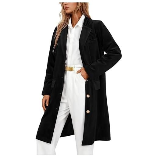 Generisch trench coat - giacca da donna in velluto, a maniche lunghe, con risvolto, vintage, elegante, giacca invernale lunga, cardigan, cardigan, cardigan, blazer in velluto aperto, monopetto, o celeste, xl