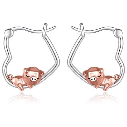 Orecchini A Forma Di Maiale In Argento 925 - Gioielli URONE Con Confezione Regalo E Panno Lucidante - Regalo Per Donne Amanti Degli Animali