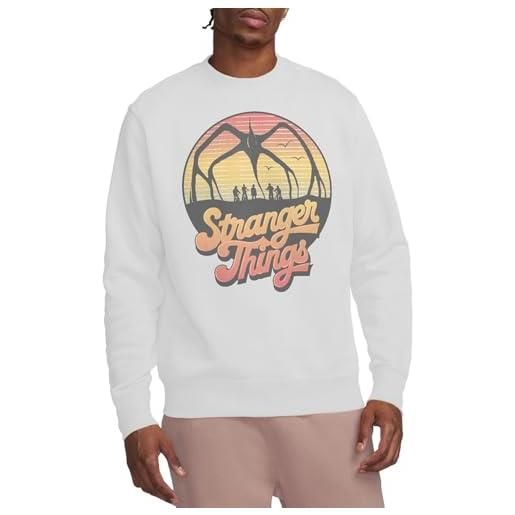 Stranger Things 80's sunset mindflayer group felpa unisex, bianco, l
