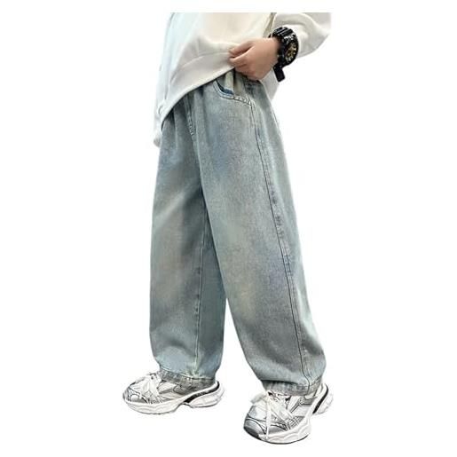 Generisch jeans per ragazzi 152 bambini ragazzi baggy jeans casual straight leg jeans con vita elastica loose fit denim pantaloni streetwear jack & junior, blu, 11-12 anni