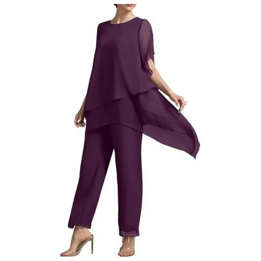 Goolecrimp completo da sera da donna in chiffon da 2 pezzi per la madre della sposa elegante camicia in chiffon e pantaloni a vita alta due pezzi taglie forti (verde, xxl)