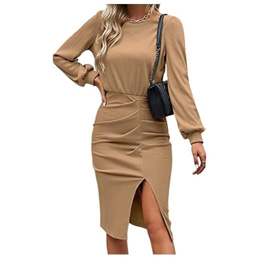 shownicer vestito elegante donna invernale abito in maglia donna aderente a manica lunga vestito scollo a v maglione vestiti maglioni donna casual per autunno inverno a cachi xl