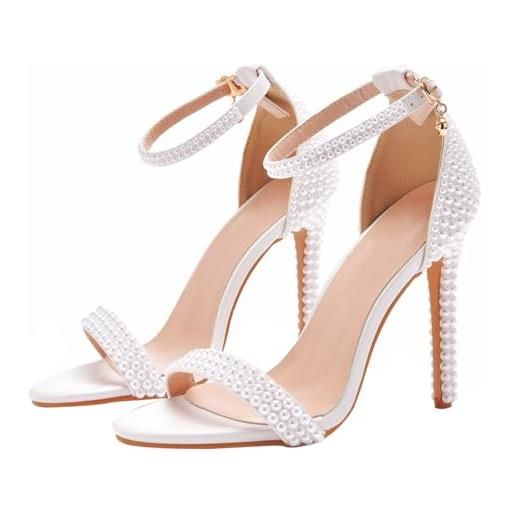 Vaguelly sandali da donna con a punta, perle estive con cinturino alla caviglia, con alto, peeptoe, scarpe da sposa