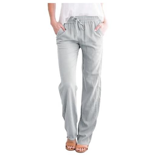 Tincini pantaloni in lino, da donna, estivi, in mussola, in lino, tinta unita, per il tempo libero, taglio dritto, pantaloni estivi con tasche, verde militare, 3xl