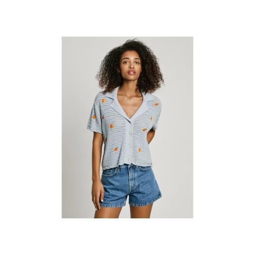 Pepe Jeans per donna. Pl702277 camicia blu olaya [3229970], casual, cotone, manica corta, cotone biologico, sostenibile