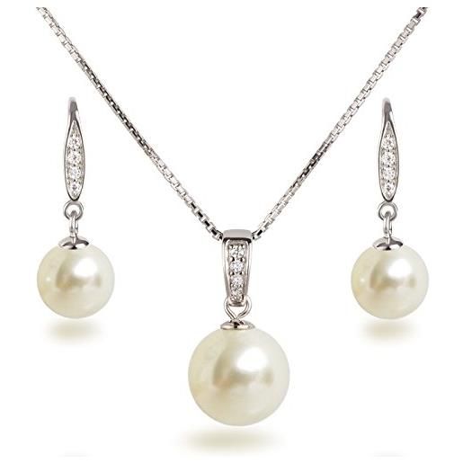 Set di gioielli da sposa in perle: collana e orecchini con zirconi cubici, bracciale da sposa in argento, MAUDREY - Italia