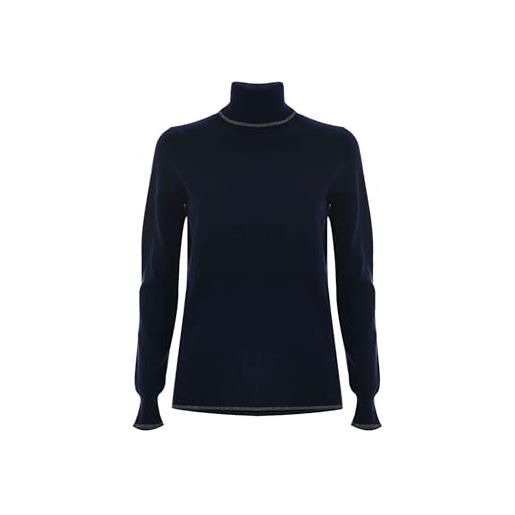 Kocca - maglia a collo alto con dettagli in strass donna, tinta unita, collo alto, colore: blu, modello: a25pma7364abun0000, taglia: s
