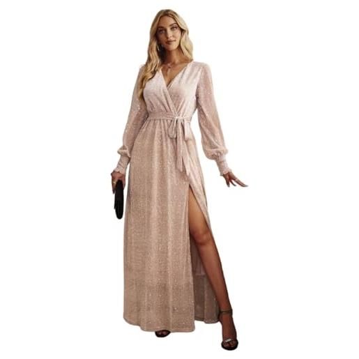 KJEKT per donna casual manica lunga vestito longuette autunno girocollo a più livelli fluido sciolto abiti alla moda, rosa, m