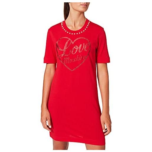 Love Moschino regular fit t-shirt dress short sleeves, trimmed with pearls around the neckline abito casual, colore: rosso, 40 donna