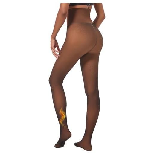 Soxbang collant da donna foderati in pile finto traslucido caldo collant termici opachi collant a vita alta leggings per l'inverno, tan sheer-nude fleece, large