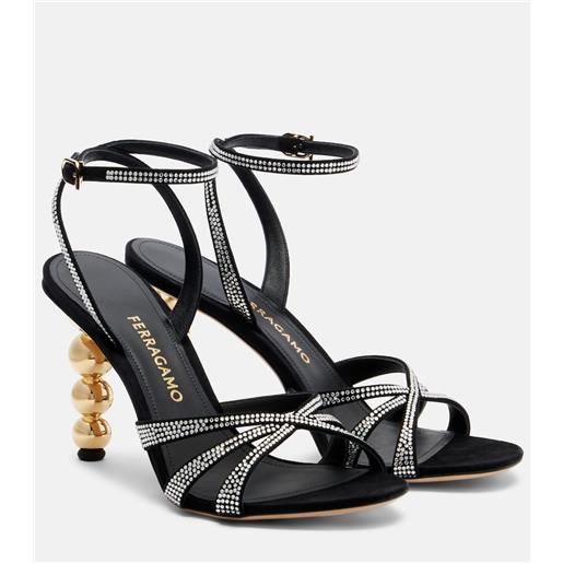 Ferragamo sandali 90 in suede con cristalli