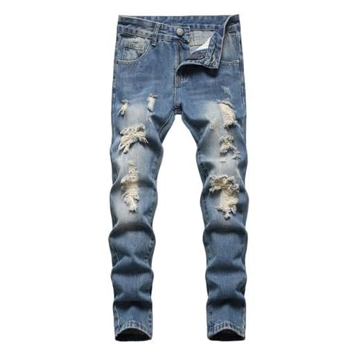 Generisch 2026 ragazzi skinny fit strappato moda bambini jeans jeans pantaloni ragazzi, blu scuro, 14-16 anni