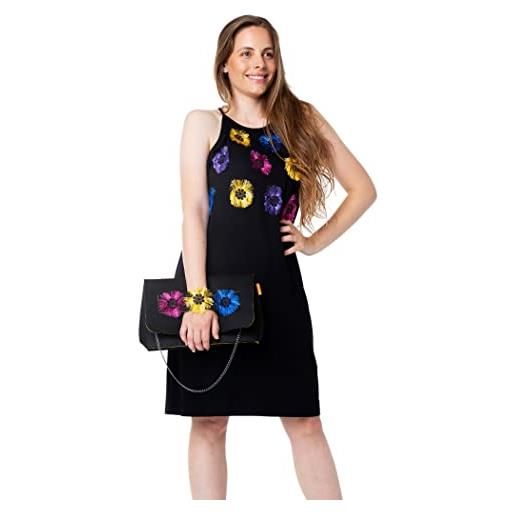 MAMATAYOE Solanum Vestito Donna Nero - Abito Lungo Floreale Primavera Estate
