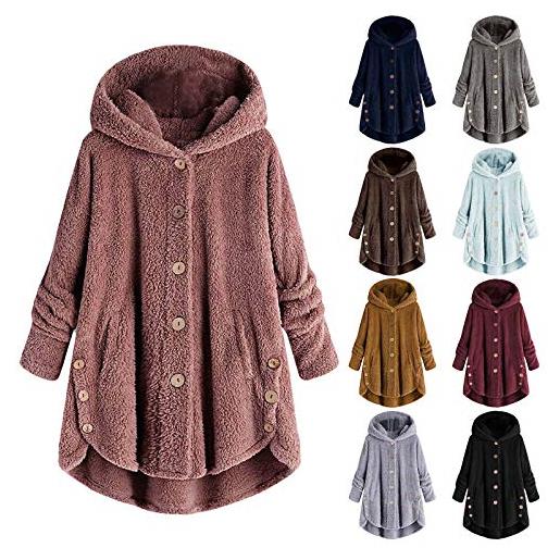 Generisch teddy, giacca in pile da donna, morbida, in flanella, da donna, taglie forti, calda, per l'autunno, le mezze stagioni, college, oversize, in peluche, casual, con cappuccio, grigio scuro, 3xl