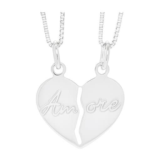InSCINTILLE Collana Cuore Divisibile Per Coppie – Argento 925 Made In Italy – Lui E Lei, Spezzabile In Due (2,5 Cm X 2 Cm, Traforato) - 2