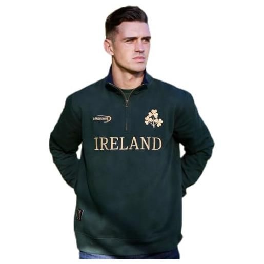 Lansdowne felpa irlanda ricamata con zip verde bottiglia, verde, xl