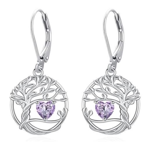Orecchini Pendenti A Cuore In Argento 925 Con Peridoto Viola – Lunghezza 3,7 Cm – Anallergici